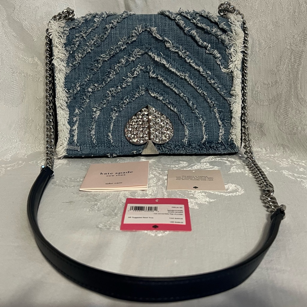 Kate Spade Light Denim Amelia Jeweled Medium Convertible Flap Shoulder Bag